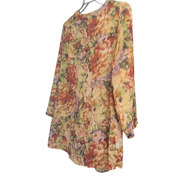 LIZ CLAIBORNE LONG SLV PULL-OVER V-NECK BLOUSE, WOMEN, XL, YELLOW ORANGE PURPLE - Picture 6 of 10